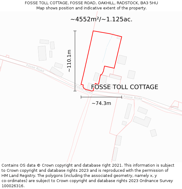 FOSSE TOLL COTTAGE, FOSSE ROAD, OAKHILL, RADSTOCK, BA3 5HU: Plot and title map