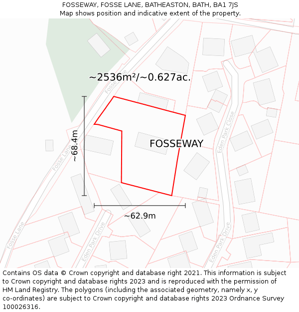 FOSSEWAY, FOSSE LANE, BATHEASTON, BATH, BA1 7JS: Plot and title map