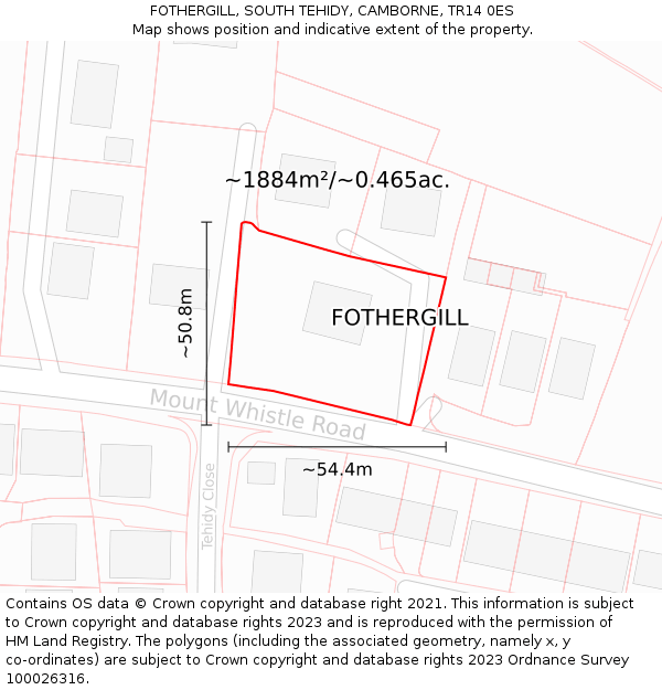 FOTHERGILL, SOUTH TEHIDY, CAMBORNE, TR14 0ES: Plot and title map