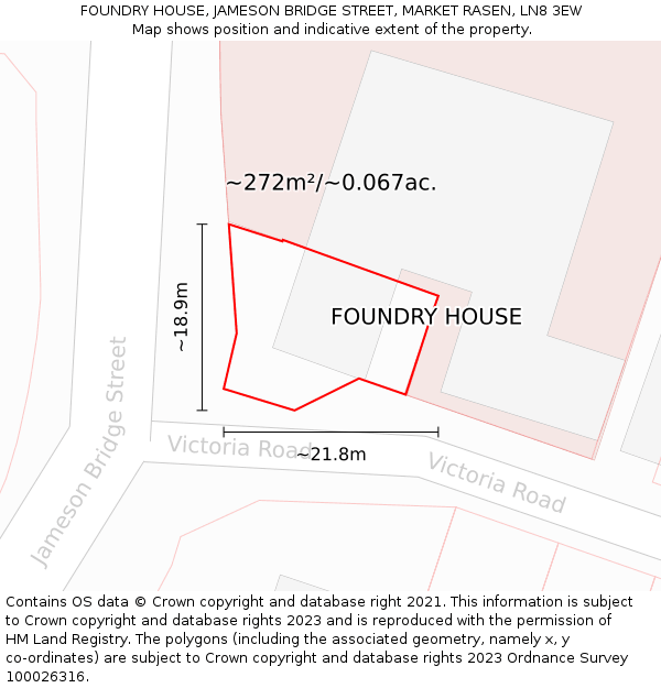 FOUNDRY HOUSE, JAMESON BRIDGE STREET, MARKET RASEN, LN8 3EW: Plot and title map