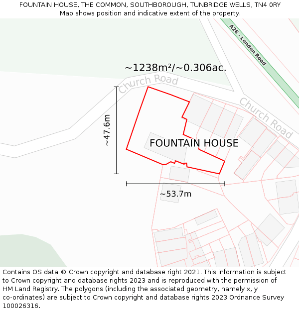 FOUNTAIN HOUSE, THE COMMON, SOUTHBOROUGH, TUNBRIDGE WELLS, TN4 0RY: Plot and title map