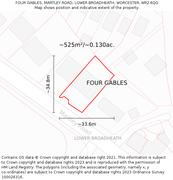 FOUR GABLES, MARTLEY ROAD, LOWER BROADHEATH, WORCESTER, WR2 6QG: Plot and title map