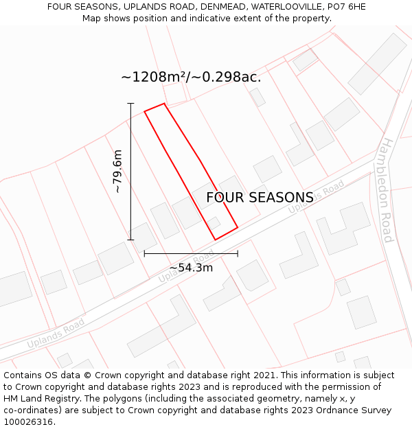 FOUR SEASONS, UPLANDS ROAD, DENMEAD, WATERLOOVILLE, PO7 6HE: Plot and title map