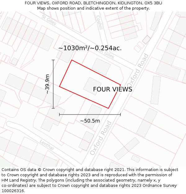 FOUR VIEWS, OXFORD ROAD, BLETCHINGDON, KIDLINGTON, OX5 3BU: Plot and title map