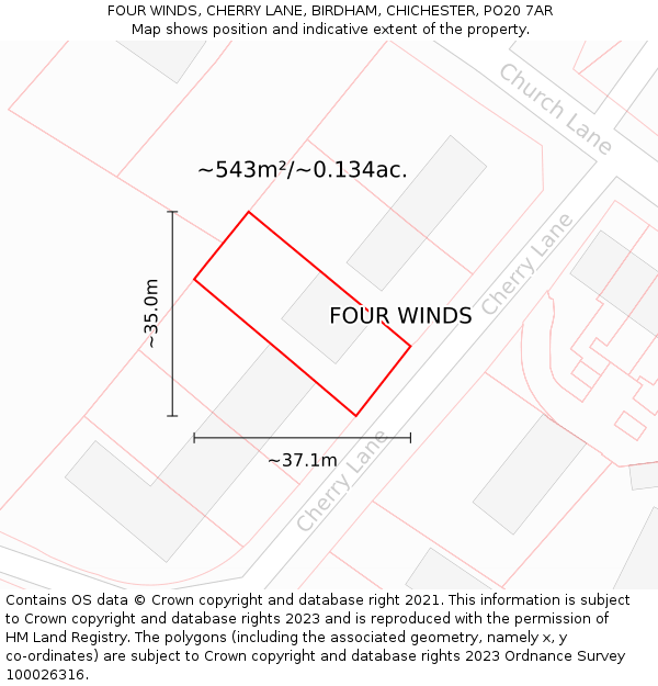 FOUR WINDS, CHERRY LANE, BIRDHAM, CHICHESTER, PO20 7AR: Plot and title map