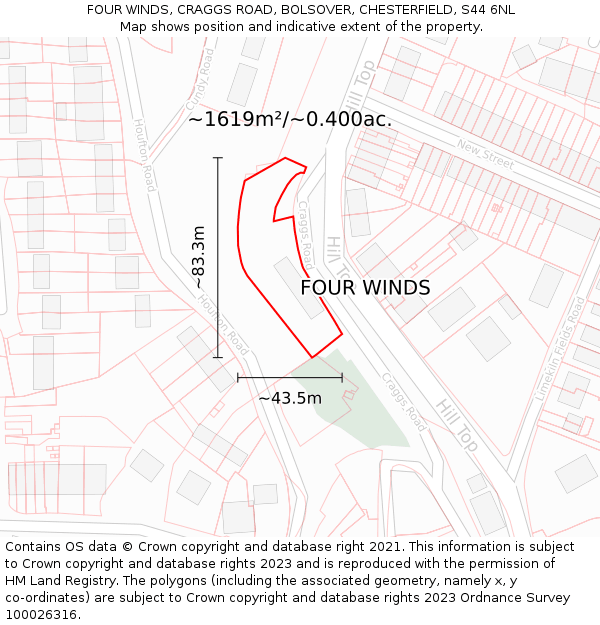 FOUR WINDS, CRAGGS ROAD, BOLSOVER, CHESTERFIELD, S44 6NL: Plot and title map