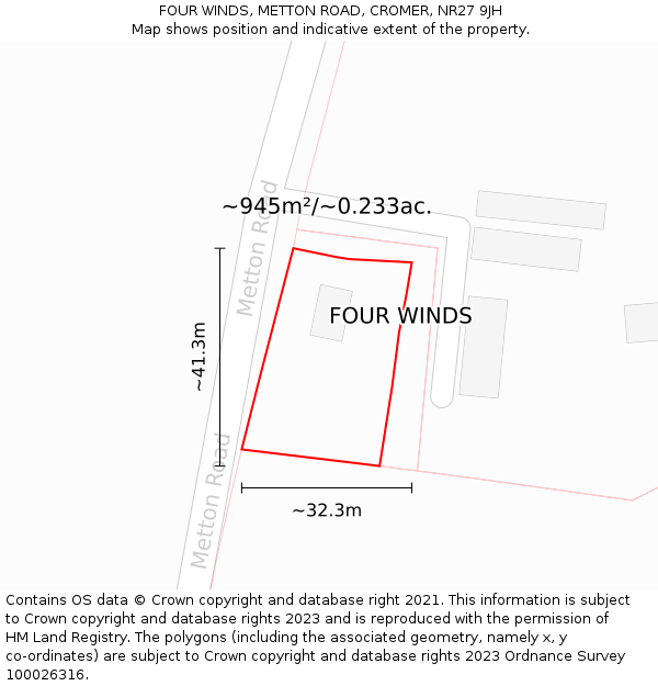 FOUR WINDS, METTON ROAD, CROMER, NR27 9JH: Plot and title map