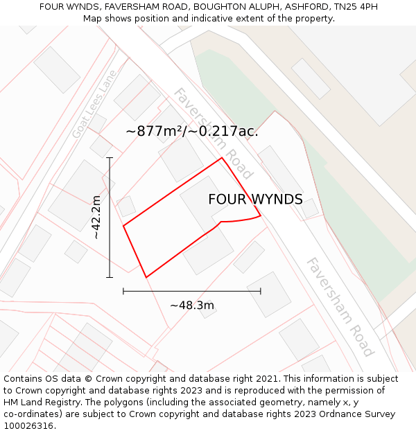 FOUR WYNDS, FAVERSHAM ROAD, BOUGHTON ALUPH, ASHFORD, TN25 4PH: Plot and title map
