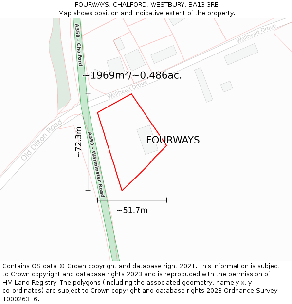 FOURWAYS, CHALFORD, WESTBURY, BA13 3RE: Plot and title map