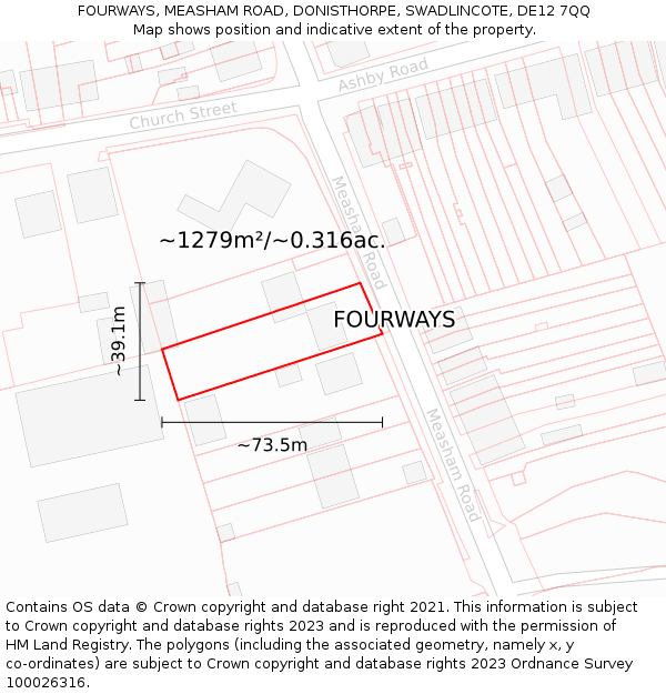 FOURWAYS, MEASHAM ROAD, DONISTHORPE, SWADLINCOTE, DE12 7QQ: Plot and title map