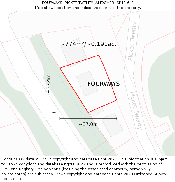 FOURWAYS, PICKET TWENTY, ANDOVER, SP11 6LF: Plot and title map