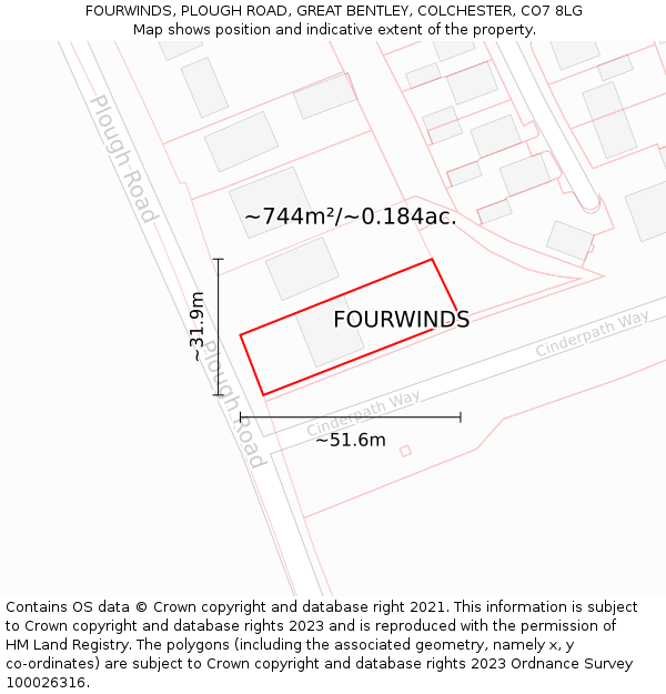 FOURWINDS, PLOUGH ROAD, GREAT BENTLEY, COLCHESTER, CO7 8LG: Plot and title map