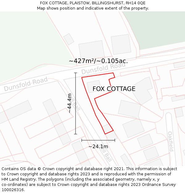 FOX COTTAGE, PLAISTOW, BILLINGSHURST, RH14 0QE: Plot and title map