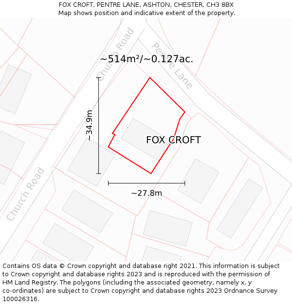 FOX CROFT, PENTRE LANE, ASHTON, CHESTER, CH3 8BX: Plot and title map