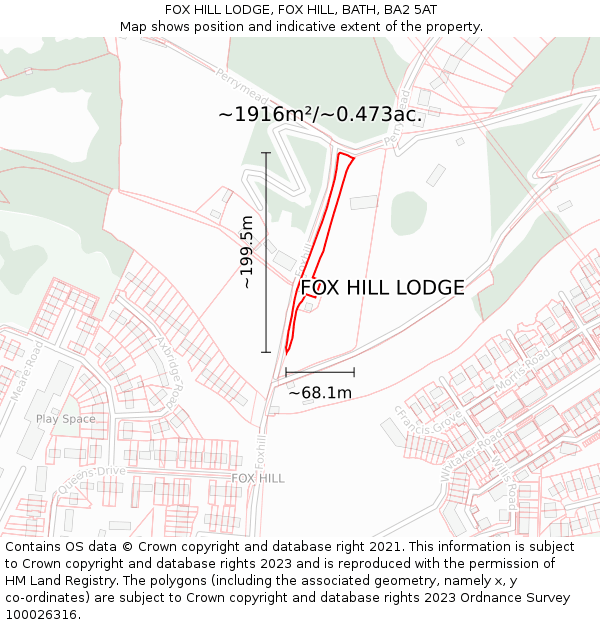 FOX HILL LODGE, FOX HILL, BATH, BA2 5AT: Plot and title map