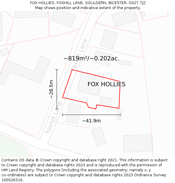 FOX HOLLIES, FOXHILL LANE, SOULDERN, BICESTER, OX27 7JZ: Plot and title map