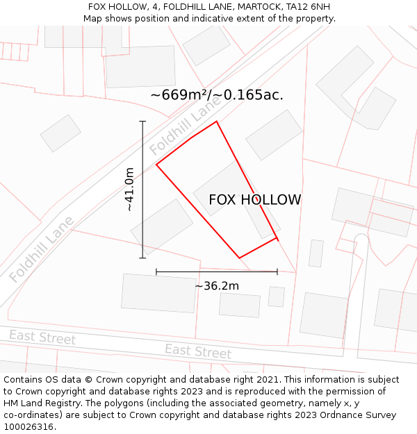 FOX HOLLOW, 4, FOLDHILL LANE, MARTOCK, TA12 6NH: Plot and title map