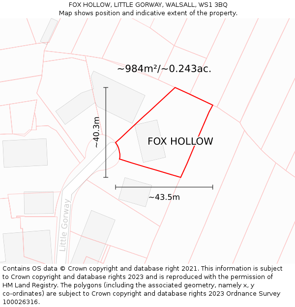 FOX HOLLOW, LITTLE GORWAY, WALSALL, WS1 3BQ: Plot and title map