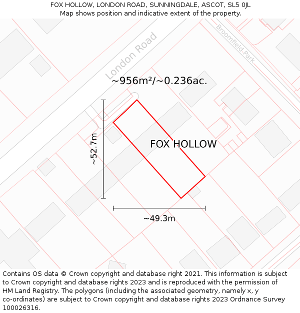 FOX HOLLOW, LONDON ROAD, SUNNINGDALE, ASCOT, SL5 0JL: Plot and title map