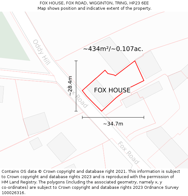 FOX HOUSE, FOX ROAD, WIGGINTON, TRING, HP23 6EE: Plot and title map