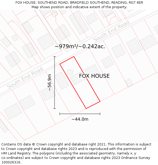 FOX HOUSE, SOUTHEND ROAD, BRADFIELD SOUTHEND, READING, RG7 6ER: Plot and title map