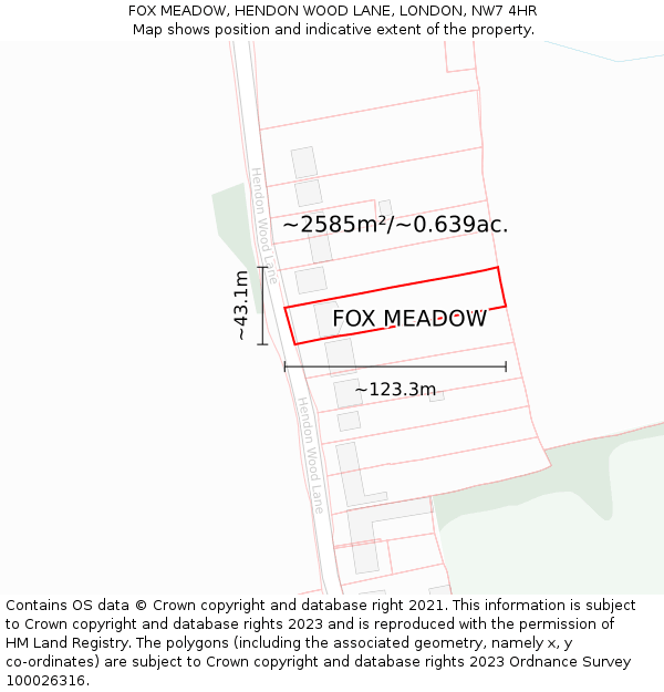 FOX MEADOW, HENDON WOOD LANE, LONDON, NW7 4HR: Plot and title map