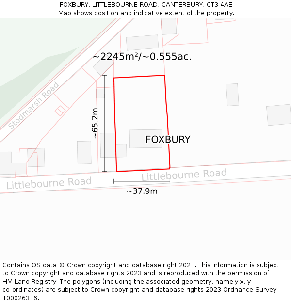 FOXBURY, LITTLEBOURNE ROAD, CANTERBURY, CT3 4AE: Plot and title map