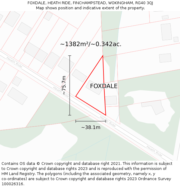 FOXDALE, HEATH RIDE, FINCHAMPSTEAD, WOKINGHAM, RG40 3QJ: Plot and title map