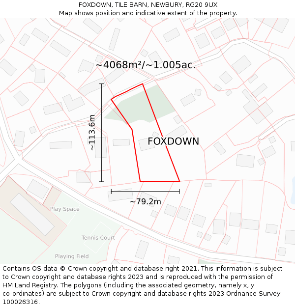 FOXDOWN, TILE BARN, NEWBURY, RG20 9UX: Plot and title map