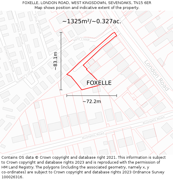 FOXELLE, LONDON ROAD, WEST KINGSDOWN, SEVENOAKS, TN15 6ER: Plot and title map