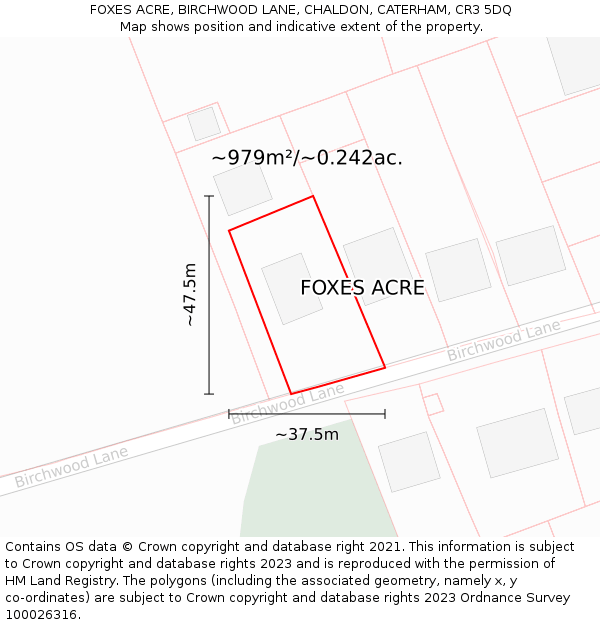 FOXES ACRE, BIRCHWOOD LANE, CHALDON, CATERHAM, CR3 5DQ: Plot and title map
