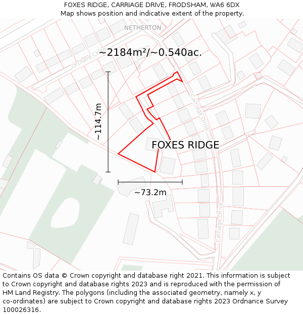 FOXES RIDGE, CARRIAGE DRIVE, FRODSHAM, WA6 6DX: Plot and title map