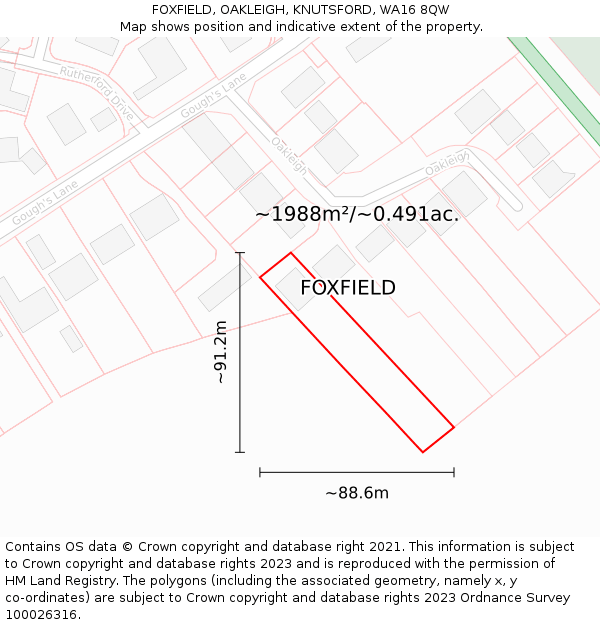 FOXFIELD, OAKLEIGH, KNUTSFORD, WA16 8QW: Plot and title map