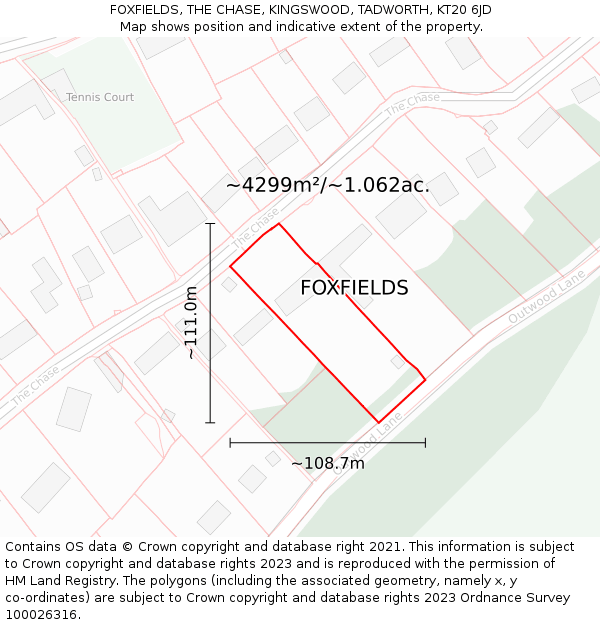 FOXFIELDS, THE CHASE, KINGSWOOD, TADWORTH, KT20 6JD: Plot and title map