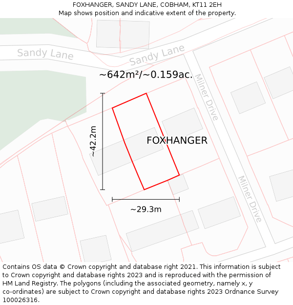 FOXHANGER, SANDY LANE, COBHAM, KT11 2EH: Plot and title map