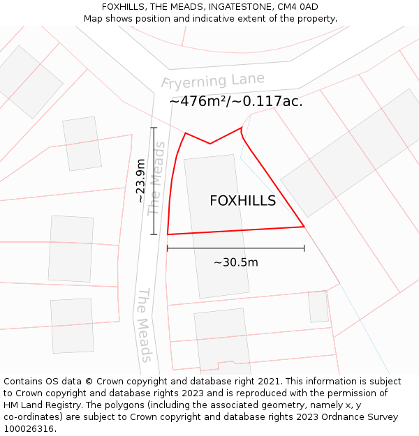 FOXHILLS, THE MEADS, INGATESTONE, CM4 0AD: Plot and title map