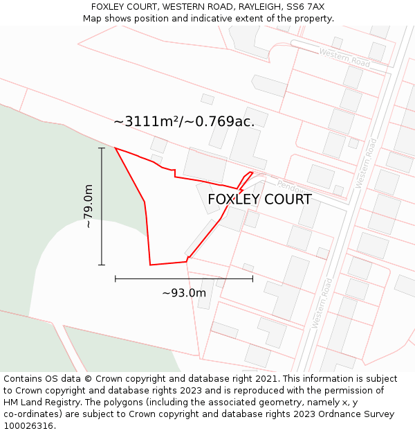 FOXLEY COURT, WESTERN ROAD, RAYLEIGH, SS6 7AX: Plot and title map