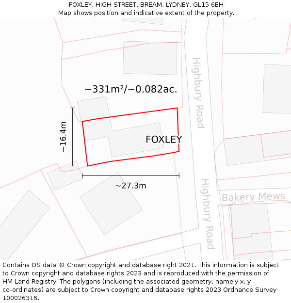 FOXLEY, HIGH STREET, BREAM, LYDNEY, GL15 6EH: Plot and title map