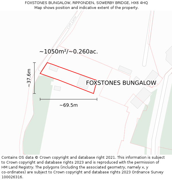 FOXSTONES BUNGALOW, RIPPONDEN, SOWERBY BRIDGE, HX6 4HQ: Plot and title map