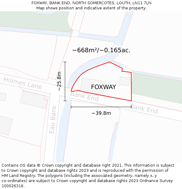 FOXWAY, BANK END, NORTH SOMERCOTES, LOUTH, LN11 7LN: Plot and title map