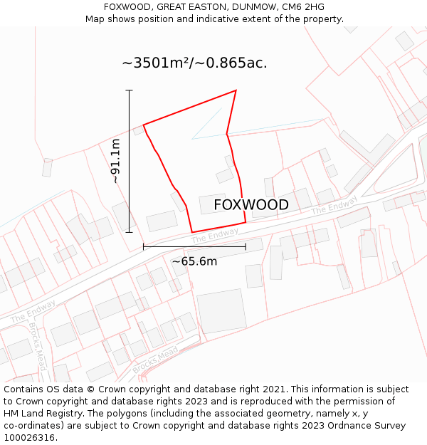 FOXWOOD, GREAT EASTON, DUNMOW, CM6 2HG: Plot and title map