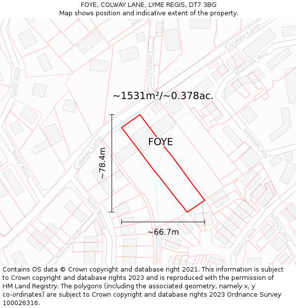 FOYE, COLWAY LANE, LYME REGIS, DT7 3BG: Plot and title map