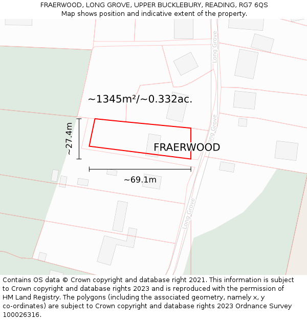 FRAERWOOD, LONG GROVE, UPPER BUCKLEBURY, READING, RG7 6QS: Plot and title map