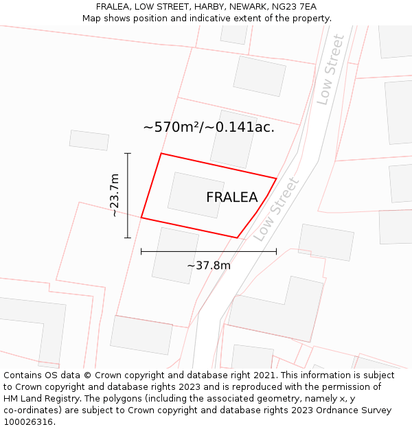 FRALEA, LOW STREET, HARBY, NEWARK, NG23 7EA: Plot and title map