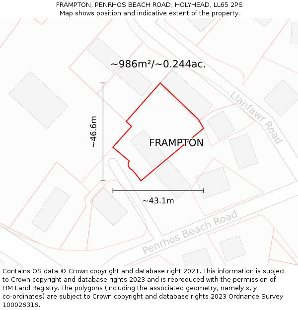 FRAMPTON, PENRHOS BEACH ROAD, HOLYHEAD, LL65 2PS: Plot and title map