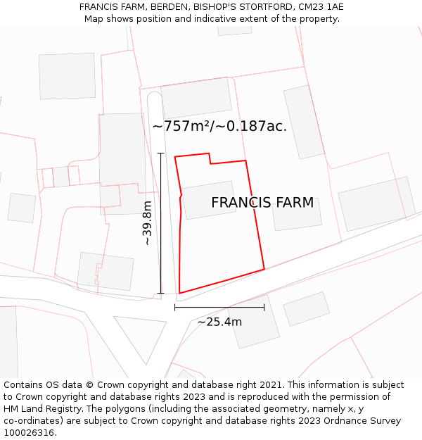 FRANCIS FARM, BERDEN, BISHOP'S STORTFORD, CM23 1AE: Plot and title map