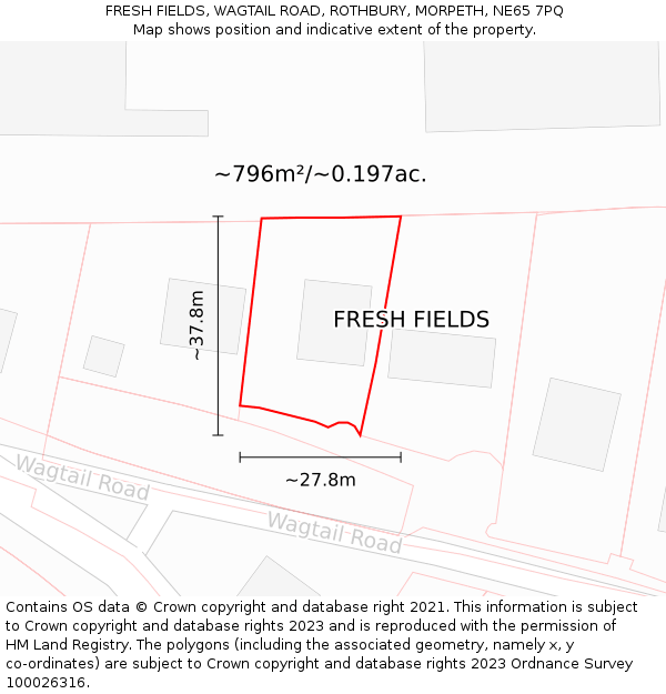 FRESH FIELDS, WAGTAIL ROAD, ROTHBURY, MORPETH, NE65 7PQ: Plot and title map