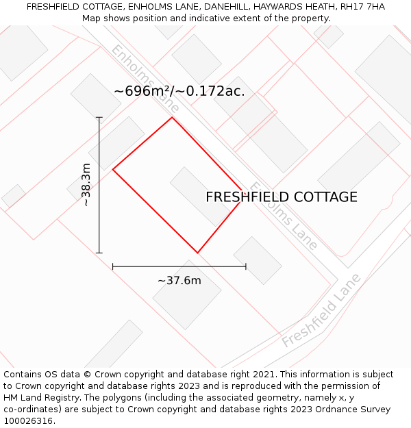 FRESHFIELD COTTAGE, ENHOLMS LANE, DANEHILL, HAYWARDS HEATH, RH17 7HA: Plot and title map