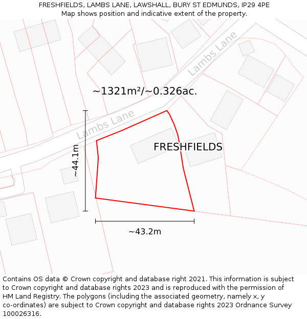 FRESHFIELDS, LAMBS LANE, LAWSHALL, BURY ST EDMUNDS, IP29 4PE: Plot and title map