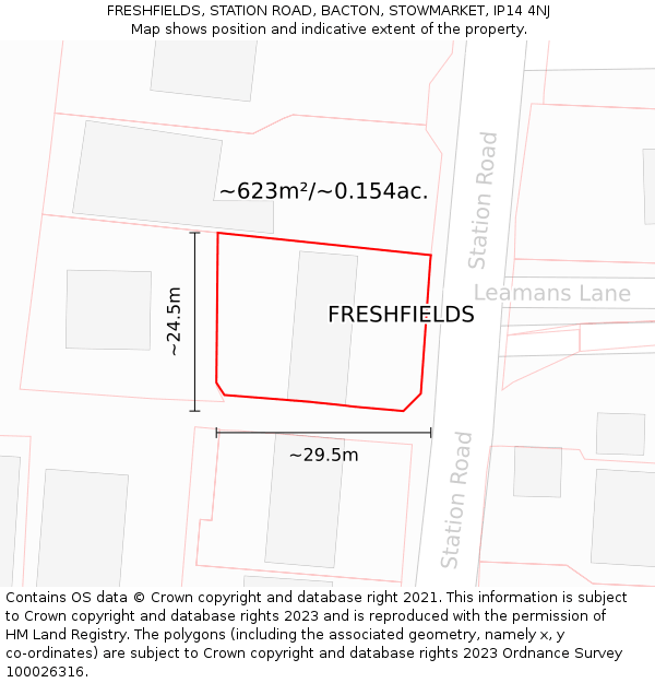 FRESHFIELDS, STATION ROAD, BACTON, STOWMARKET, IP14 4NJ: Plot and title map